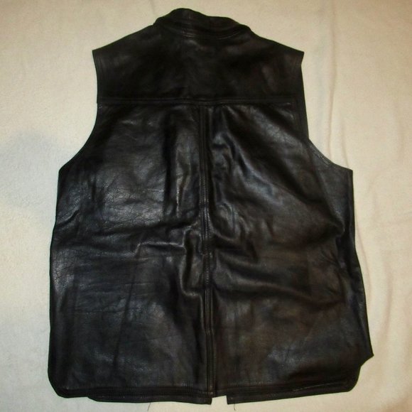 Men's NYC Tino Trevino Leather Den Black Leather Zip-Front Shirt Vest Size L - Picture 5 of 12